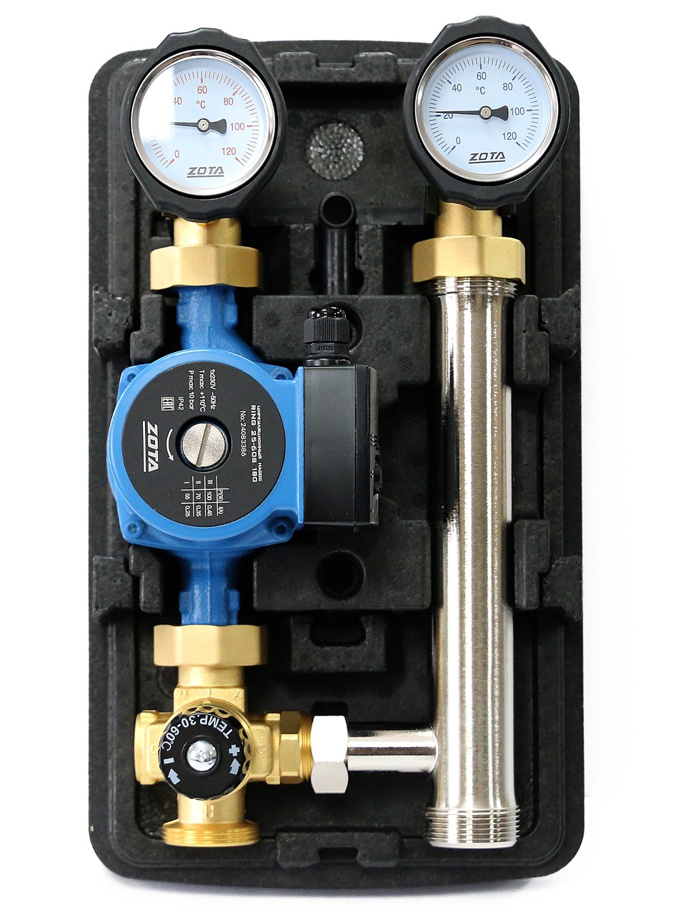 Комплект ZOTA ГБМ с термостатическим смесителем (30-60°С) с насосом RING 25/60 S 180