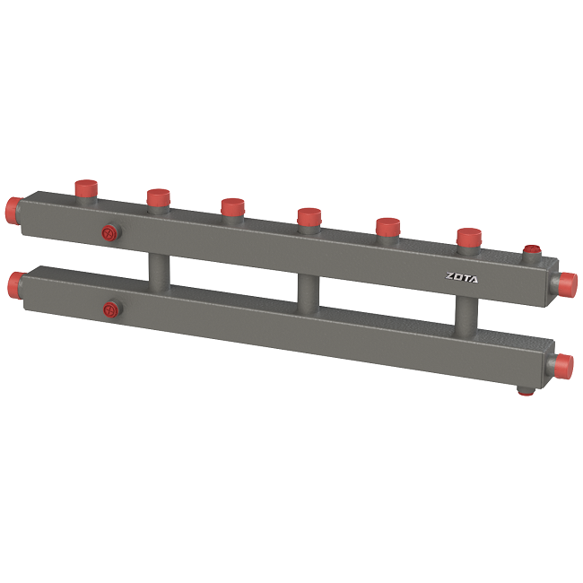 Гидравлический коллектор горизонтальный, односторонний, 4 контура, до 70кВт
