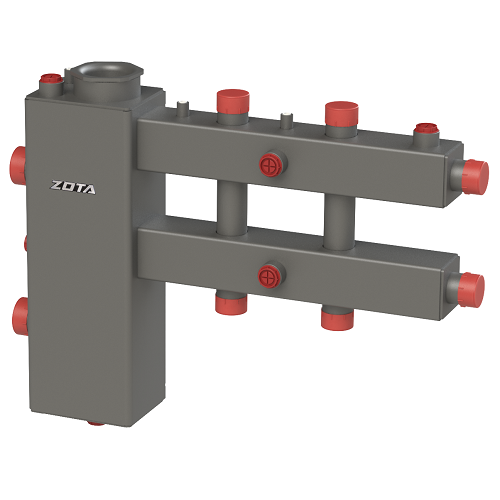 Гидроразделитель с коллектором горизонтальный, 3 контура, до 70 кВт, с заглушкой под ТЭНБ