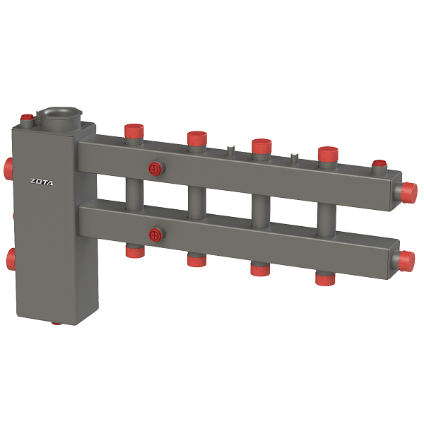 Гидроразделитель с коллектором горизонтальный, 5 контуров, до 70 кВт, с заглушкой под ТЭНБ
