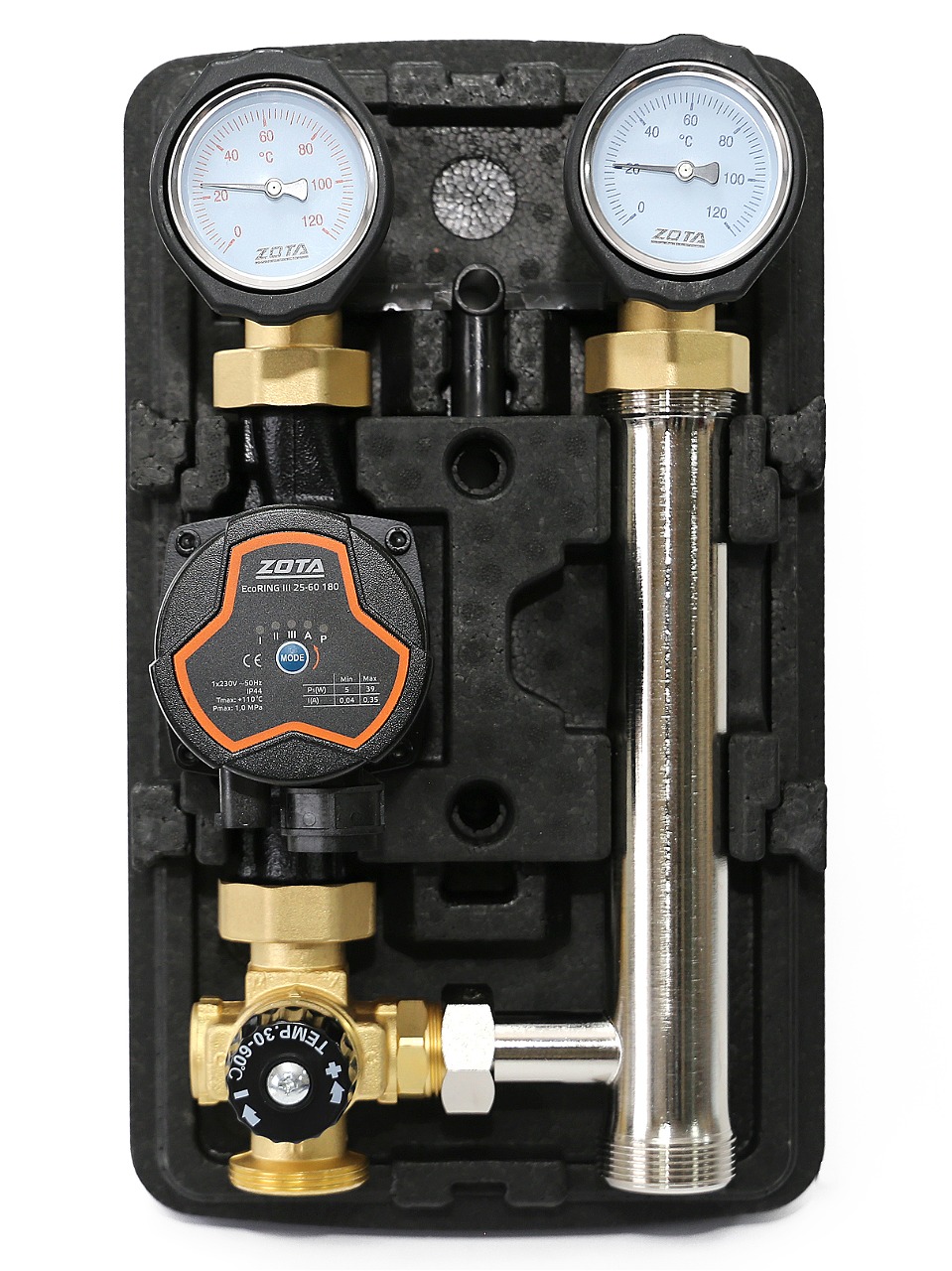 Комплект ZOTA ГБМ с термостатическим смесителем (30-60°С) с насосом EcoRING III 25-60 180